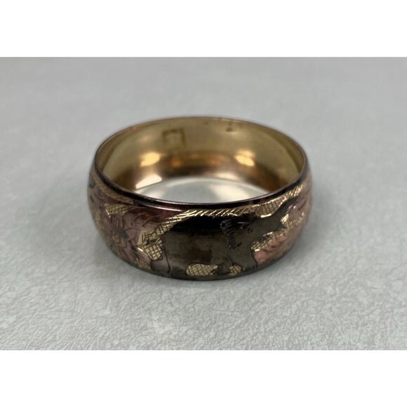 Unbranded Jewelry - Vintage Brass Copper Elephant And Flowers Bangle Bracelet Wide Made In India